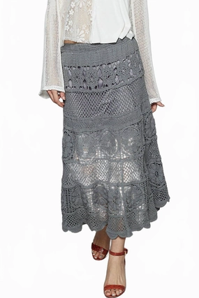 Stitch Pattern Crochet Skirt In Grey Easy Layers Embossed Detail