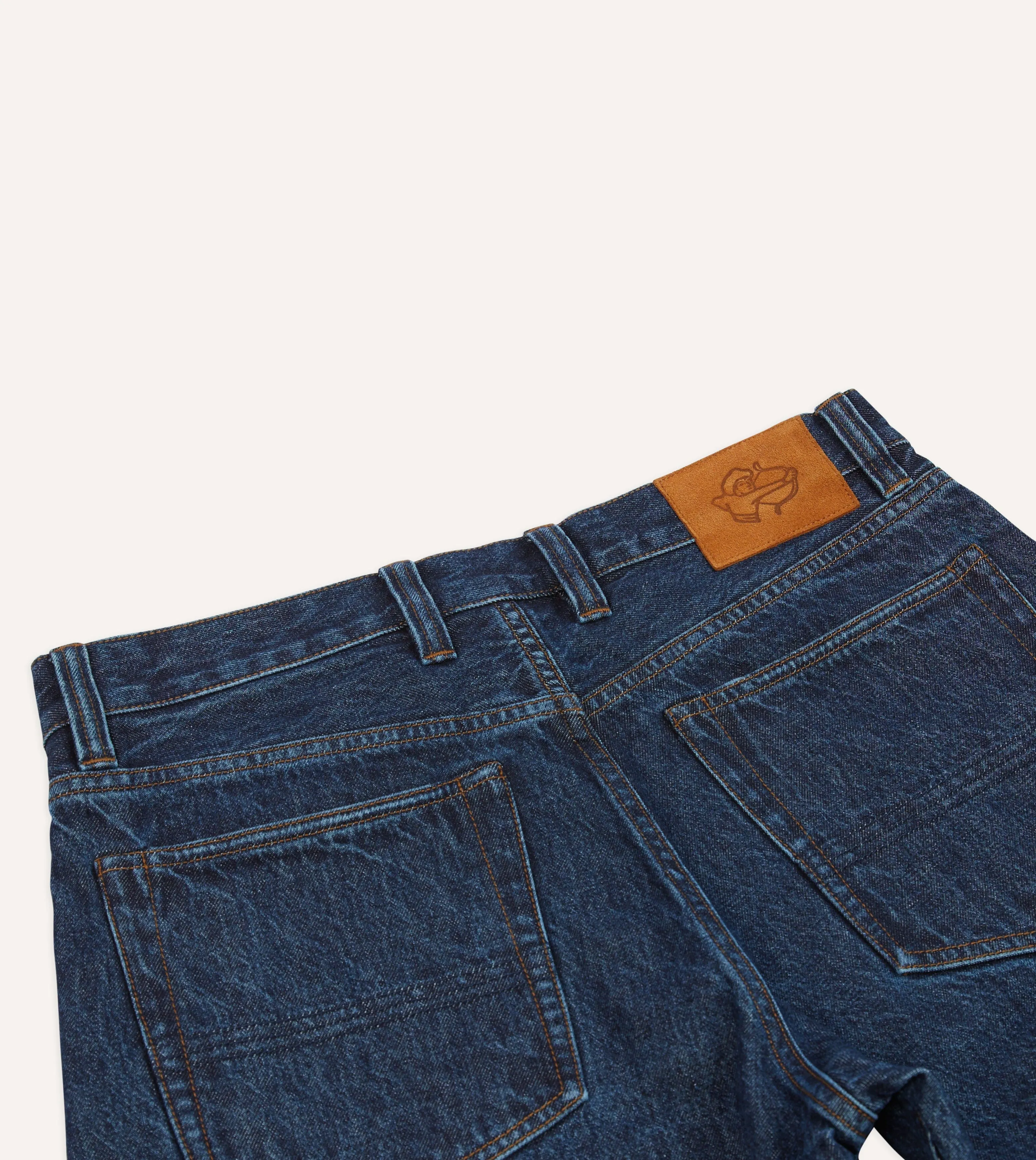 Stone Wash 13.2oz Seamless Denim Five-Pocket Jeans Clean Fit Mesh Comfort
