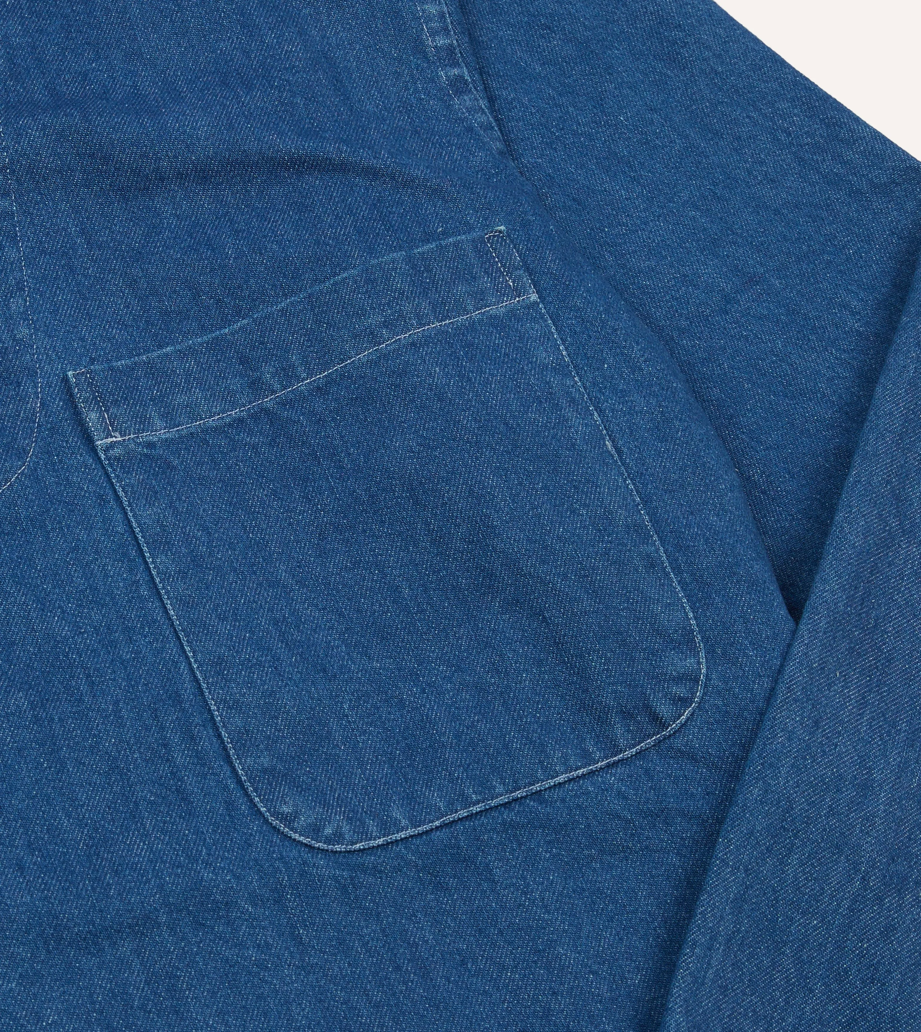 Stone Wash Denim Smock Sheer Panel Contemporary Style