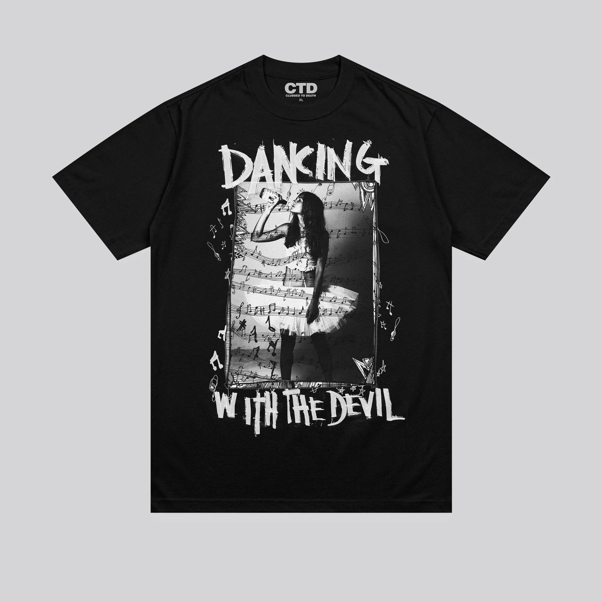 Heather Jersey Material DANCING WITH THE DEVIL T-SHIRT JET BLACK
