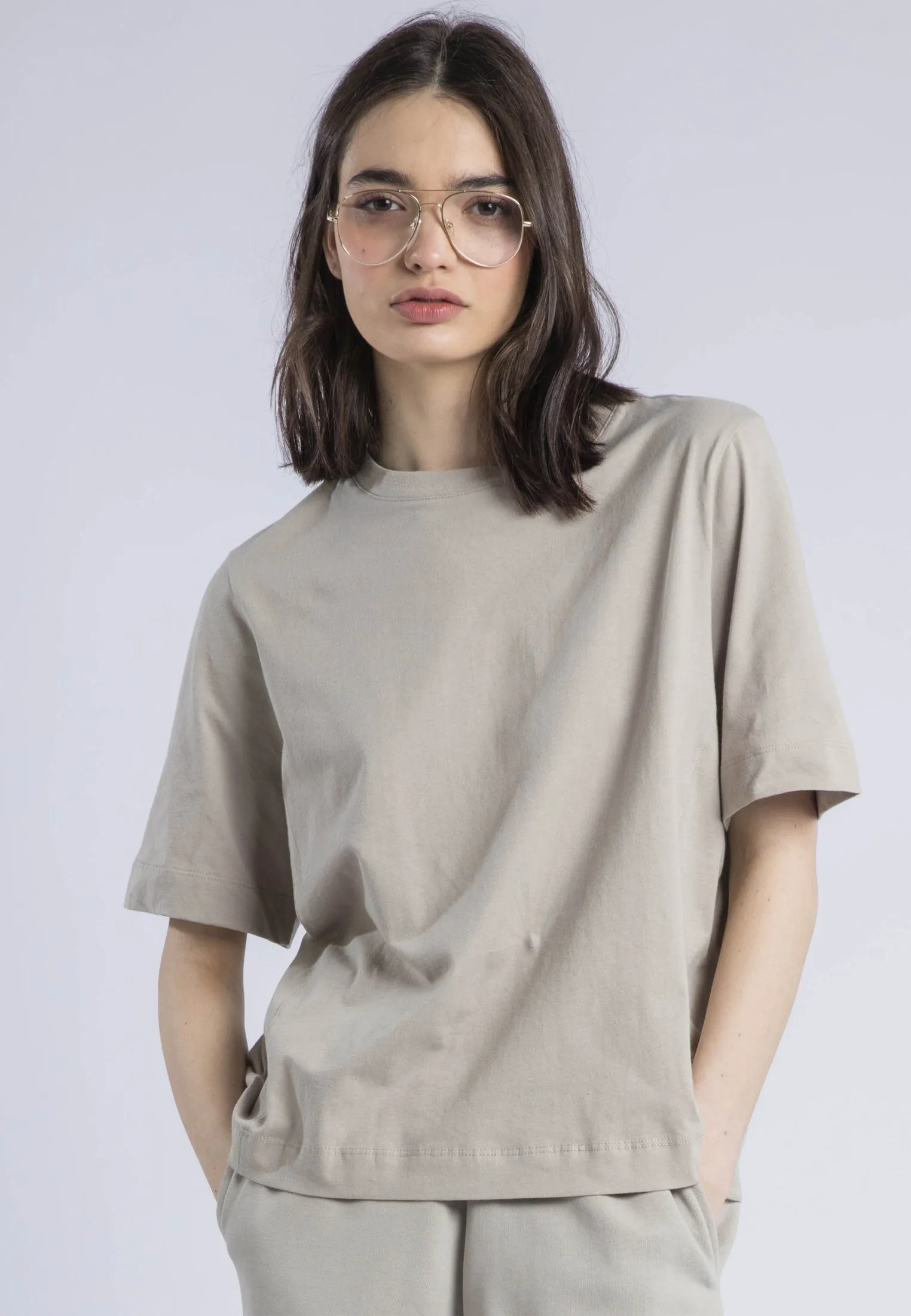 Everyday Look polo neck RELAXED T-SHIRT STONE