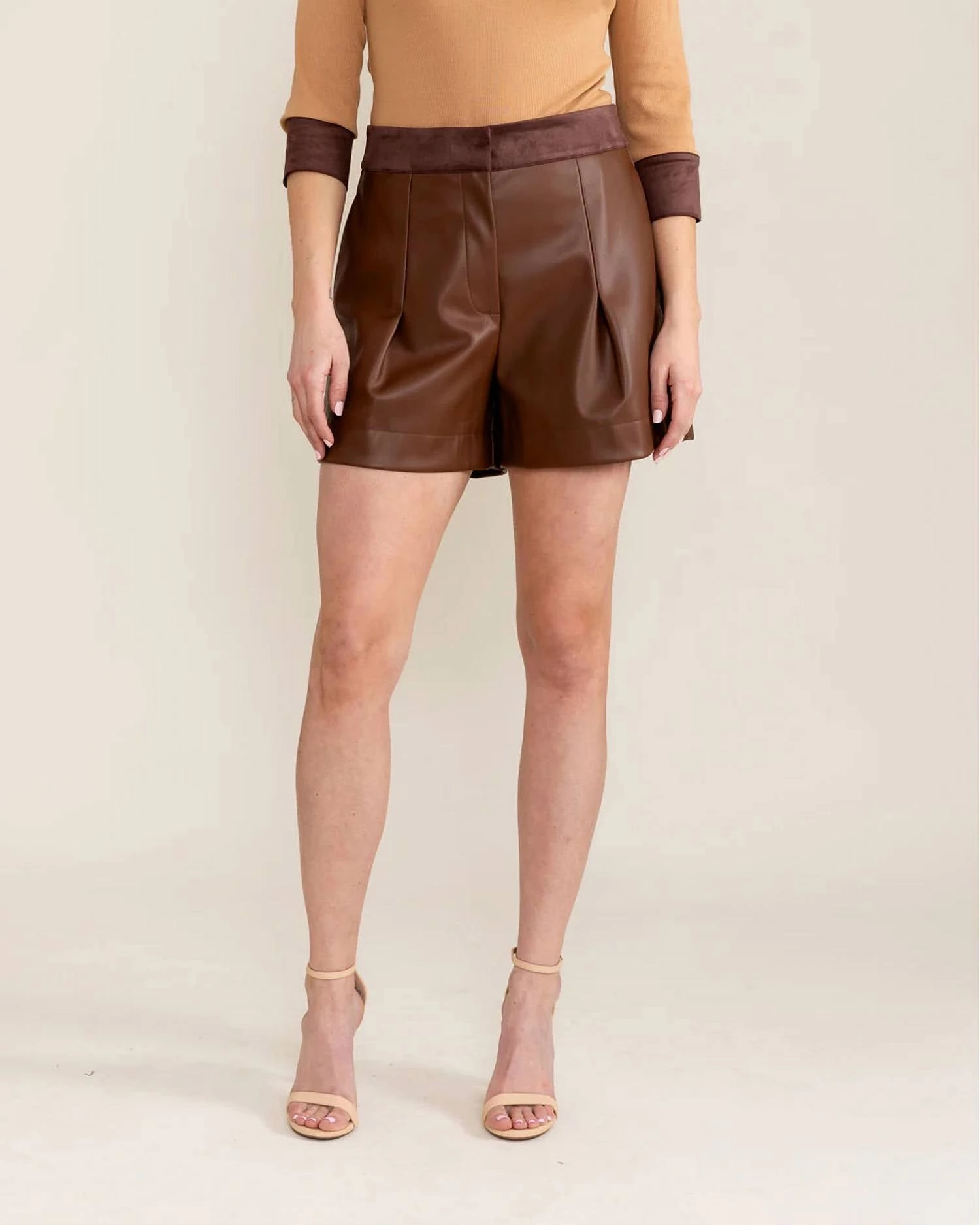 Women's Maria Short In Chocolate striped shorts bodysuit