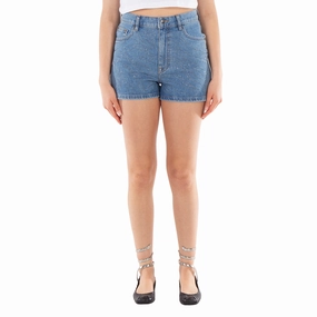 Rotate Ladies Light Blue Denim Rhinestone Denim Shorts Machine-washable Versatile Shorts