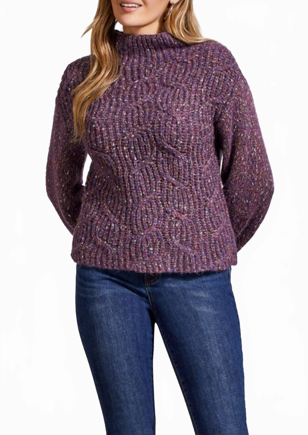Cable Front Sweater In Raisin Fade Resistant Textiles Comfy Fit