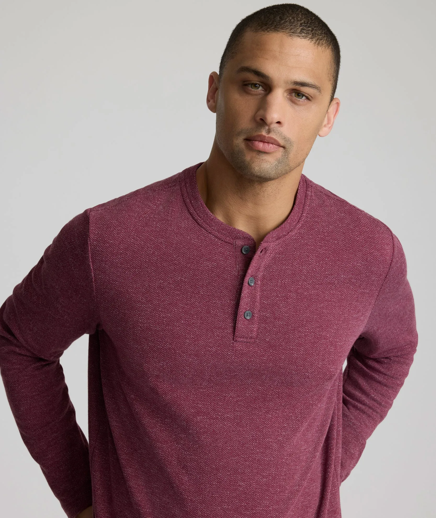 High-Quality Cotton Stretch Cotton Herringbone Henley