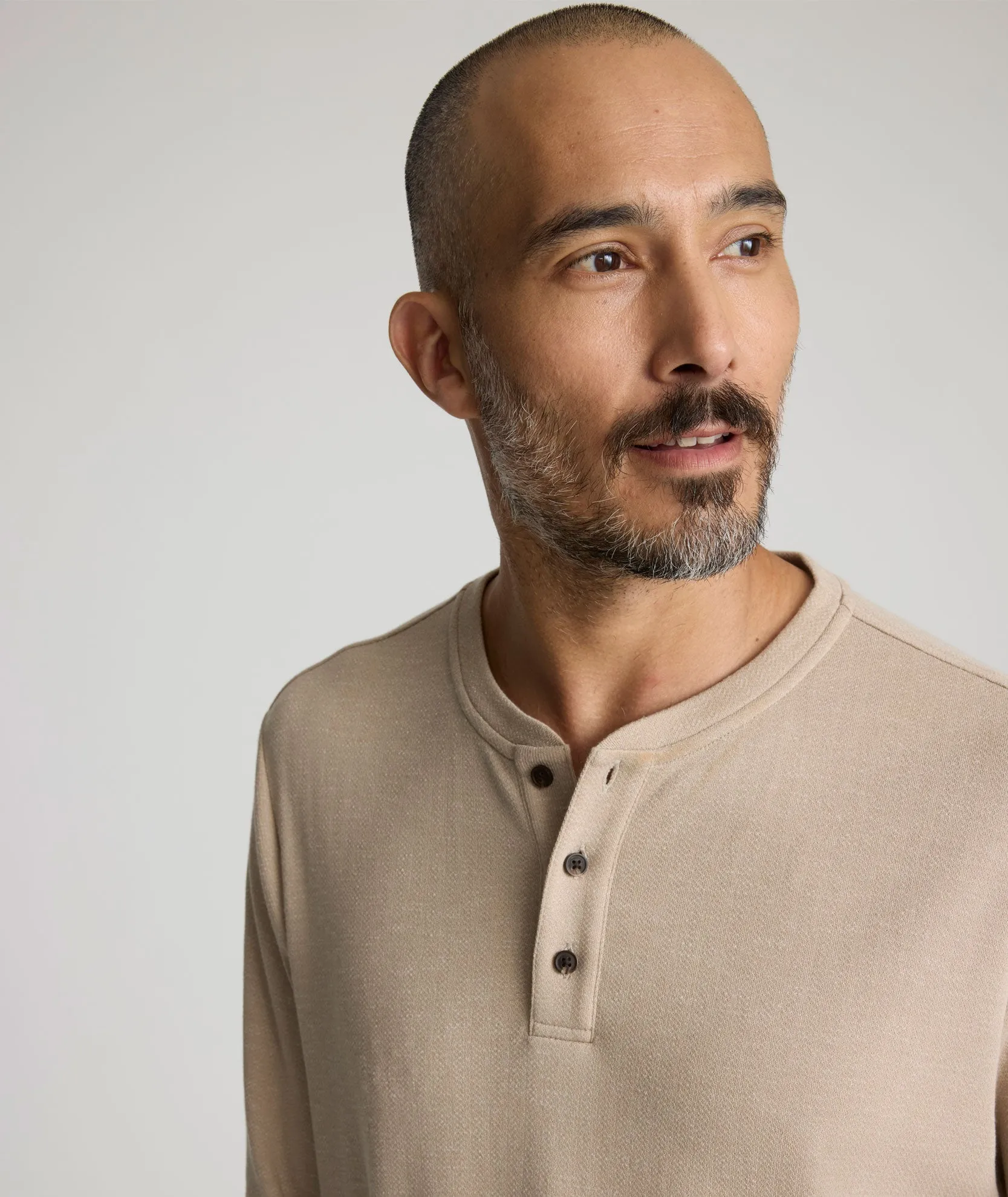 Stretch Cotton Herringbone Henley Tagless Comfort Seamless construction