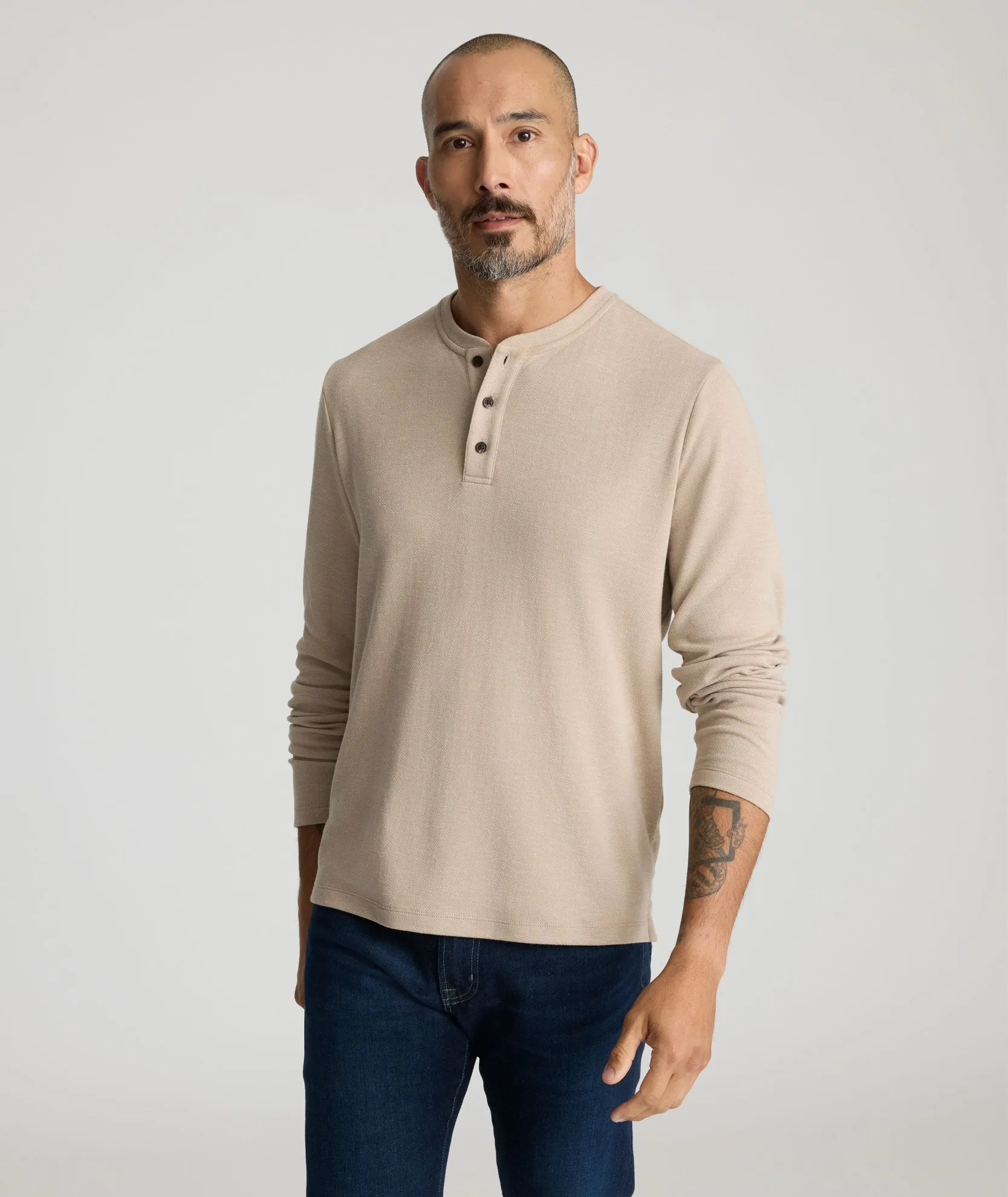 Travel Ready Stretch Cotton Herringbone Henley