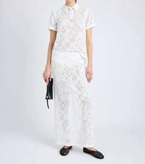 Soft Combo Knee Length Jasmine Stretch Lace Skirt In Off White