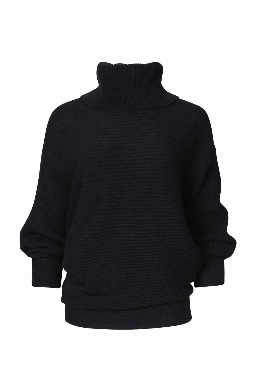 Oversized Ribbed-Knit Turtleneck Sweater In Black Trendy Warmth Timeless Knit