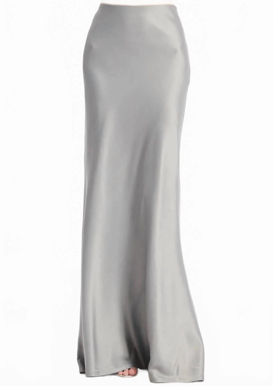 Non Irritating Seams Simple Fit Stretch Satin Bias Long A-Line Skirt In Silver