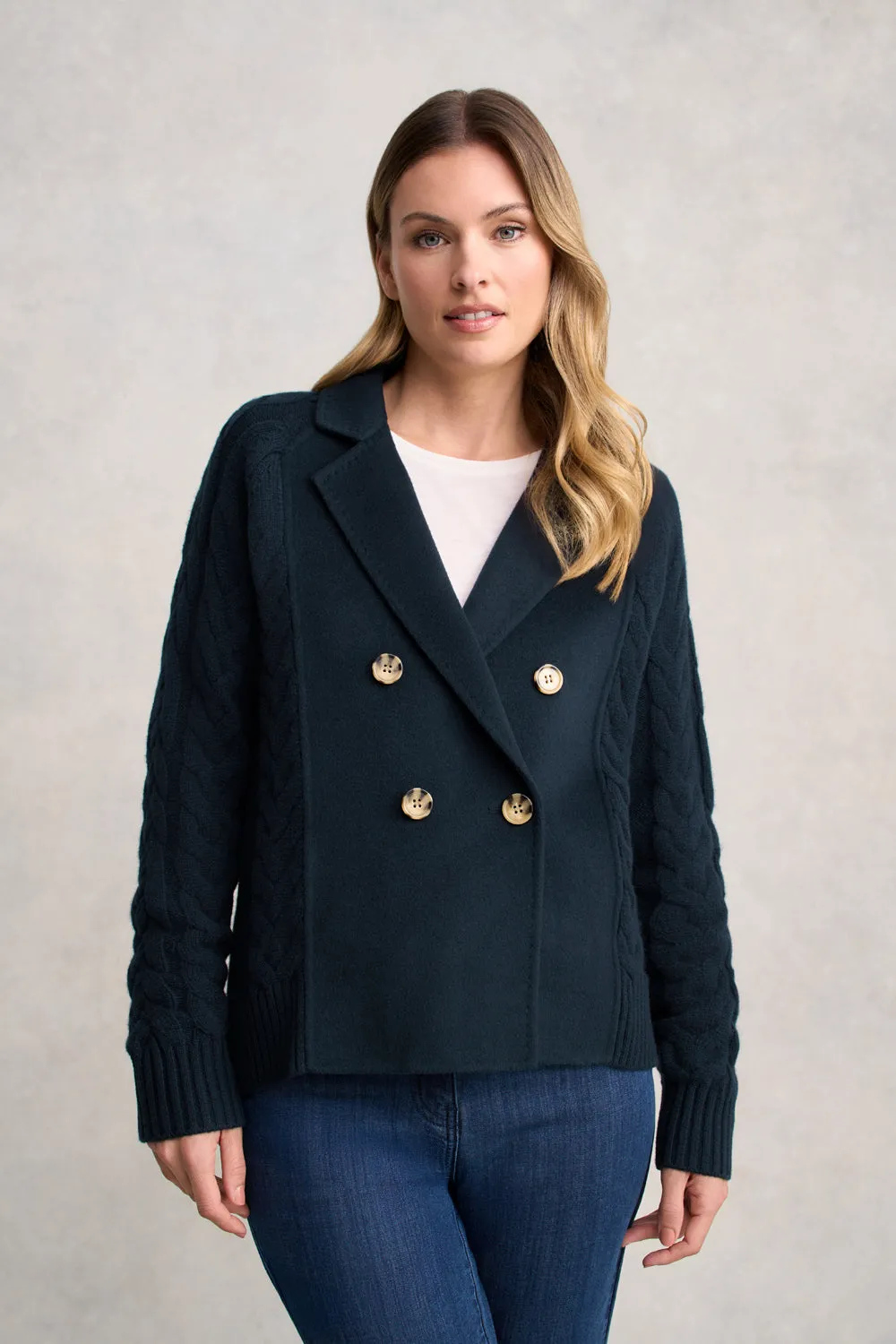 Cable Mix Jacket - Ink HighNeckDesign Adventure Day Look