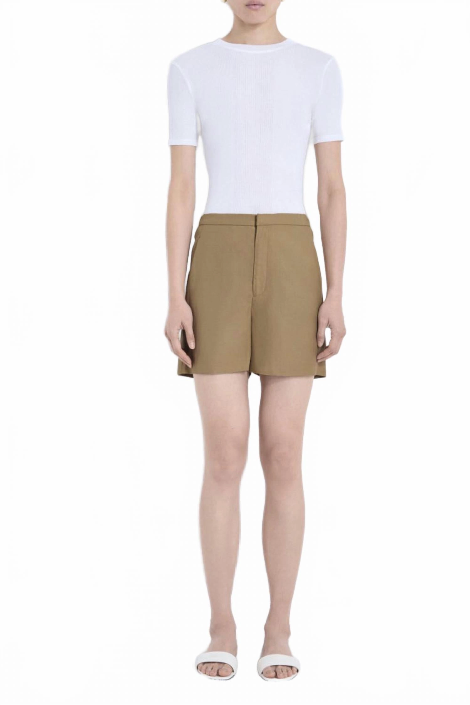 Anti Static Fabric Static Free Finish Simai Tailored Mini Short In Dune