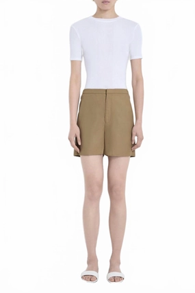 Anti Static Fabric Static Free Finish Simai Tailored Mini Short In Dune