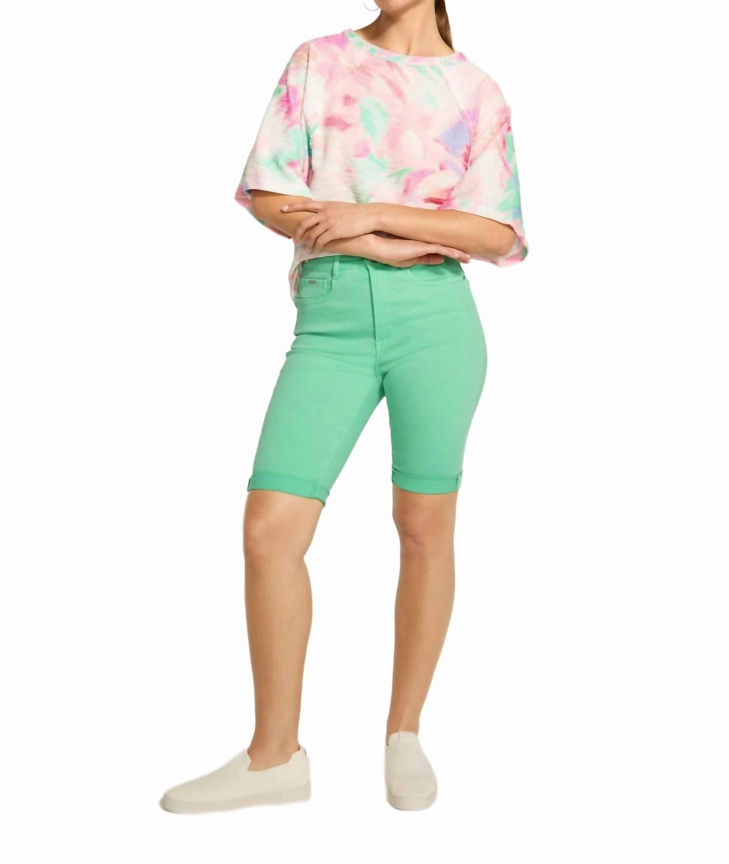 Women's Suzanne Bermuda Pant In Patina Unique Pattern Rubberized Grip Waistband