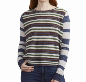 Chilly Day Essentials Stripe Block Sweater In Denim Multi