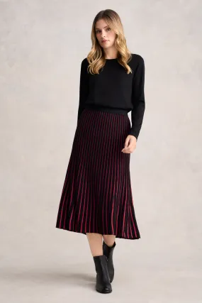 Mix Texture Tea length Striped Knit Skirt - Multi Stripe