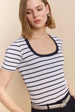Striped ribbed t-shirt with scoop neck Airflow Mesh Panels