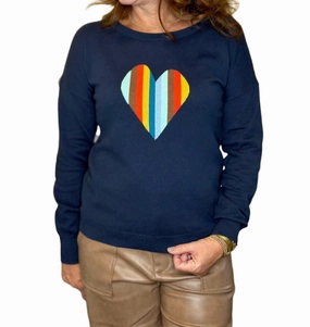 Essential Comfort Striped Heart Sweater In Navy