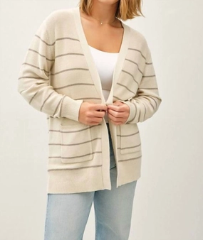 Relaxed Silhouette Striped Open-Front Cardigan Curvy In Beige