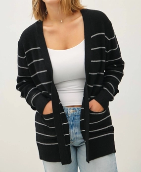 Striped Open-Front Cardigan Curvy In Black Cozy Knitwear