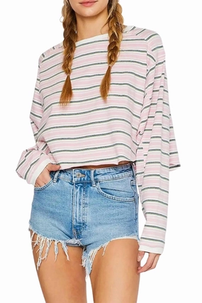 Effortless Comfort Everyday Comfort Striped Raglan Sleeve T-Shirt In Pink