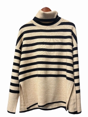 Striped Turtleneck Sweater In Black And Tan Layered Knitwear Chilly Look