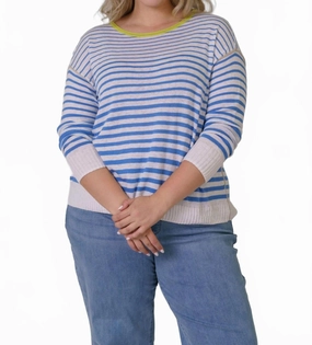 Striped Up Supersoft Sweater - Plus Size In Blue Multi Stripe Knit Apparel Fray Resistant Edges