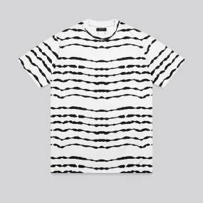 Ribbed Collar Trim STRIPES T-SHIRT WHITE & BLACK