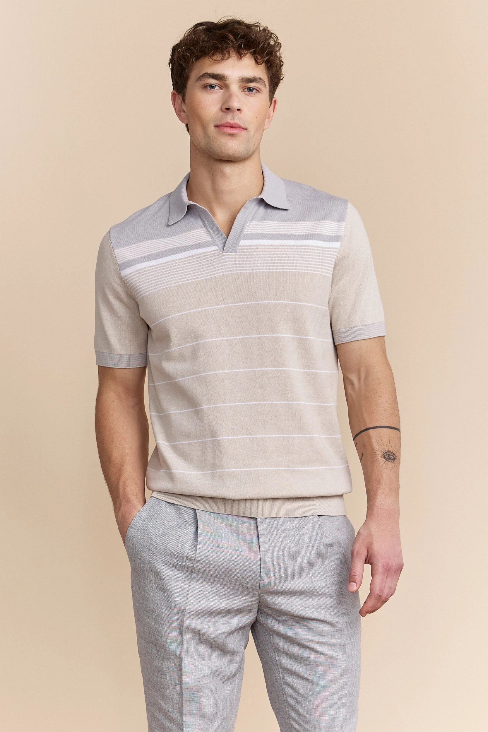 Stripes blocking knitted polo Sleek Fit Modern Comfort
