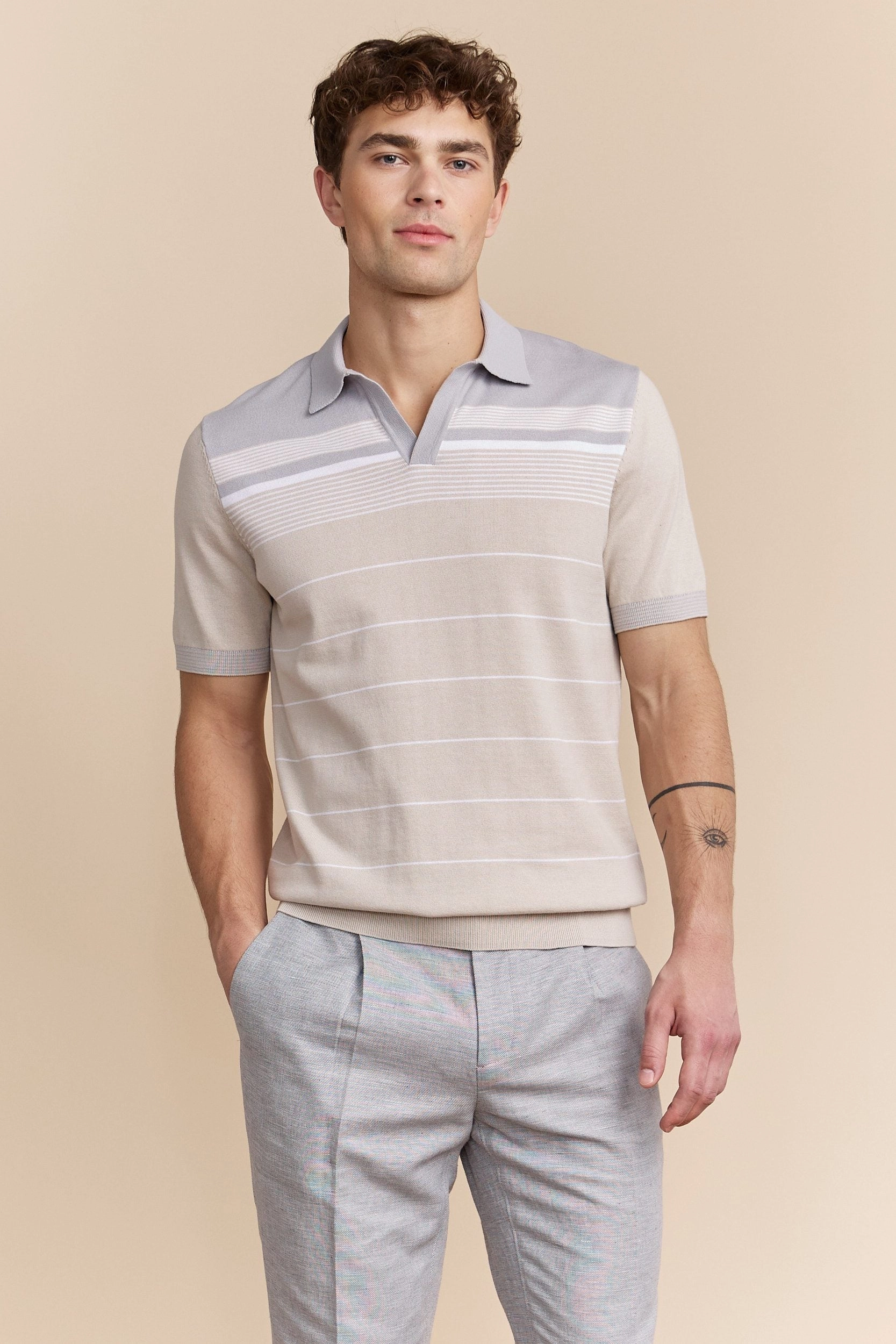 Minimal Layer Stripes blocking knitted polo