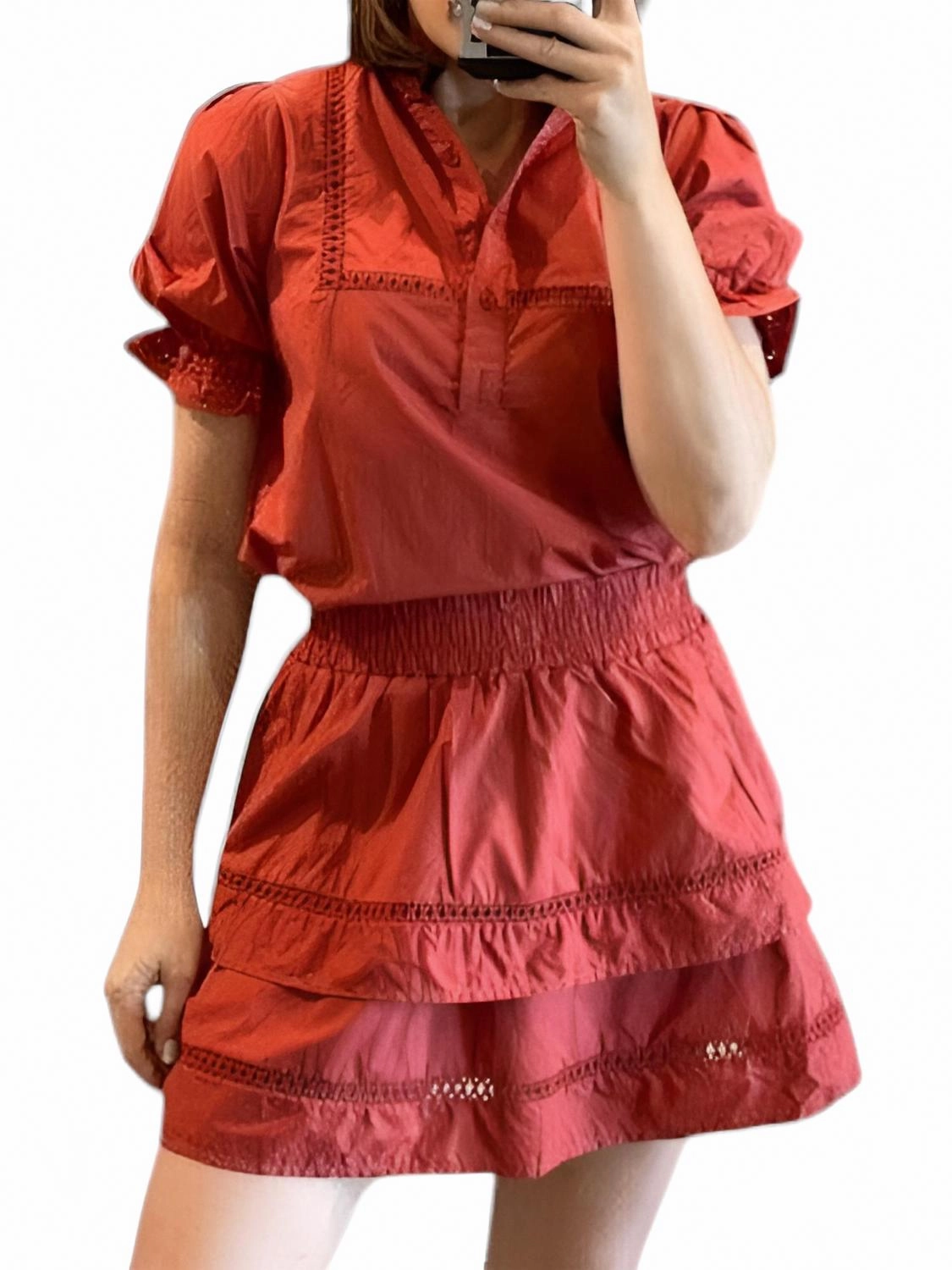 Eyelet Insert Skirt In Brick No Ride Up All Season Wear