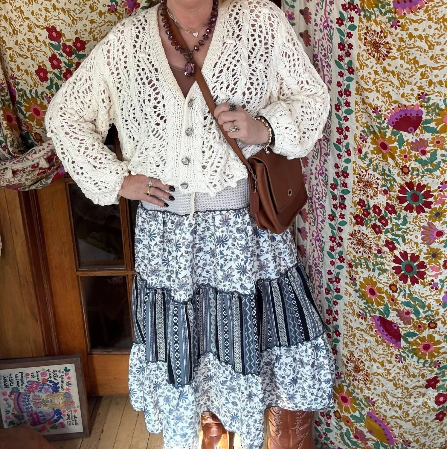 Spring Fling Skirt In Natural Multi Scalloped Edge
