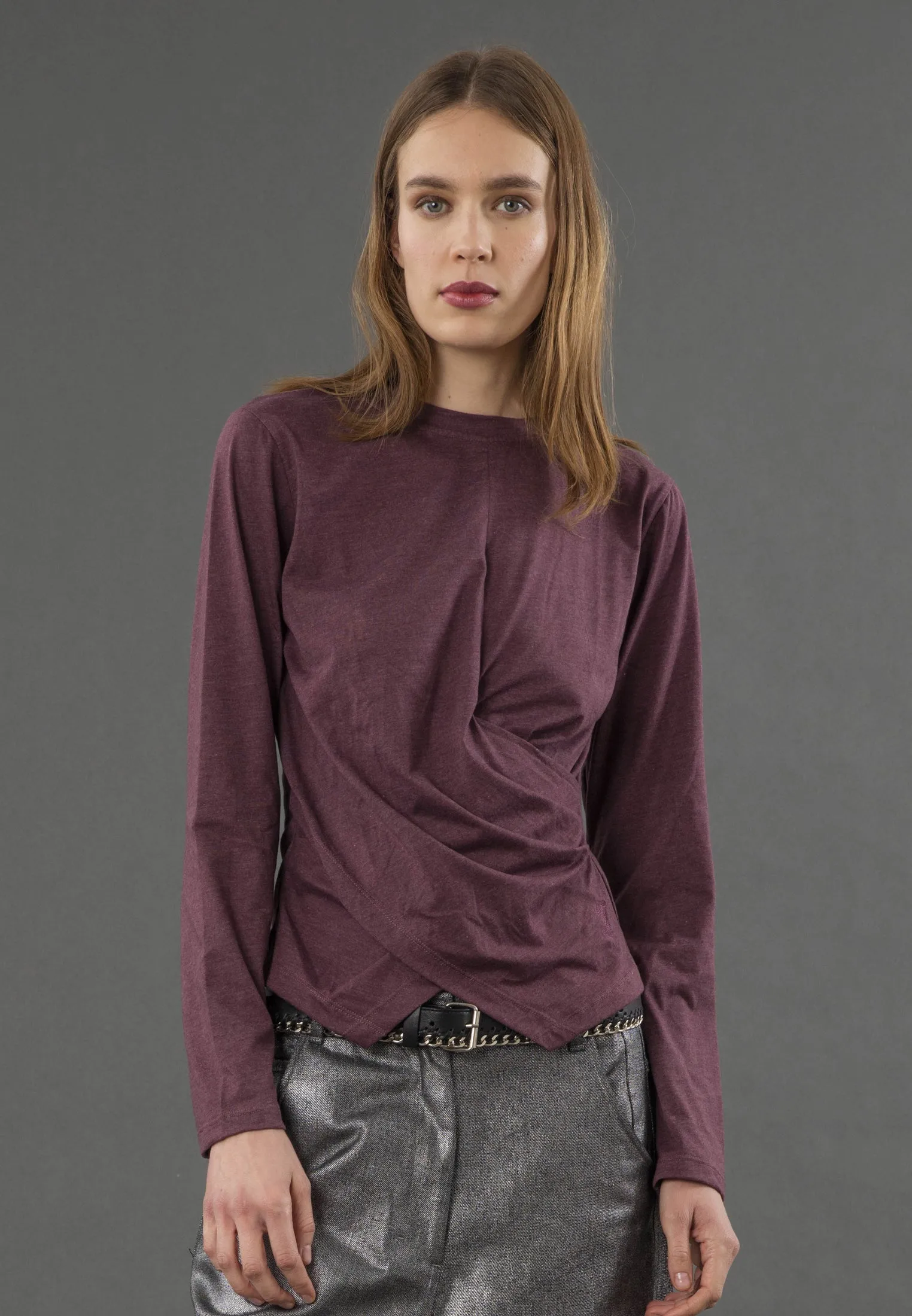 TIME TOP LS MAUVE WINE OdorResistant