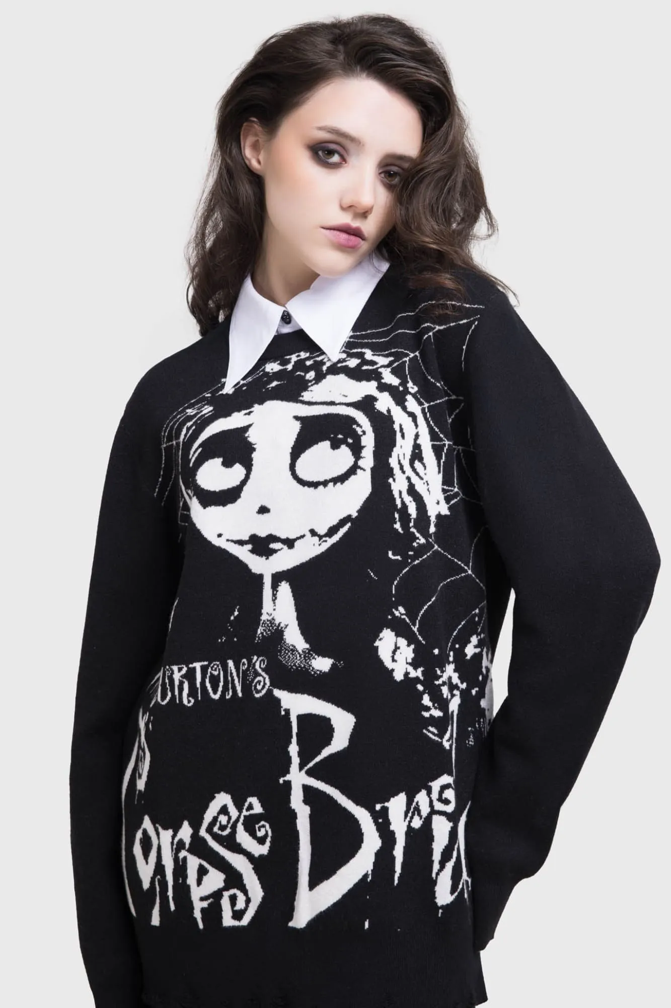 Twisted Cable Pattern Corpse Bride Distressed Sweater