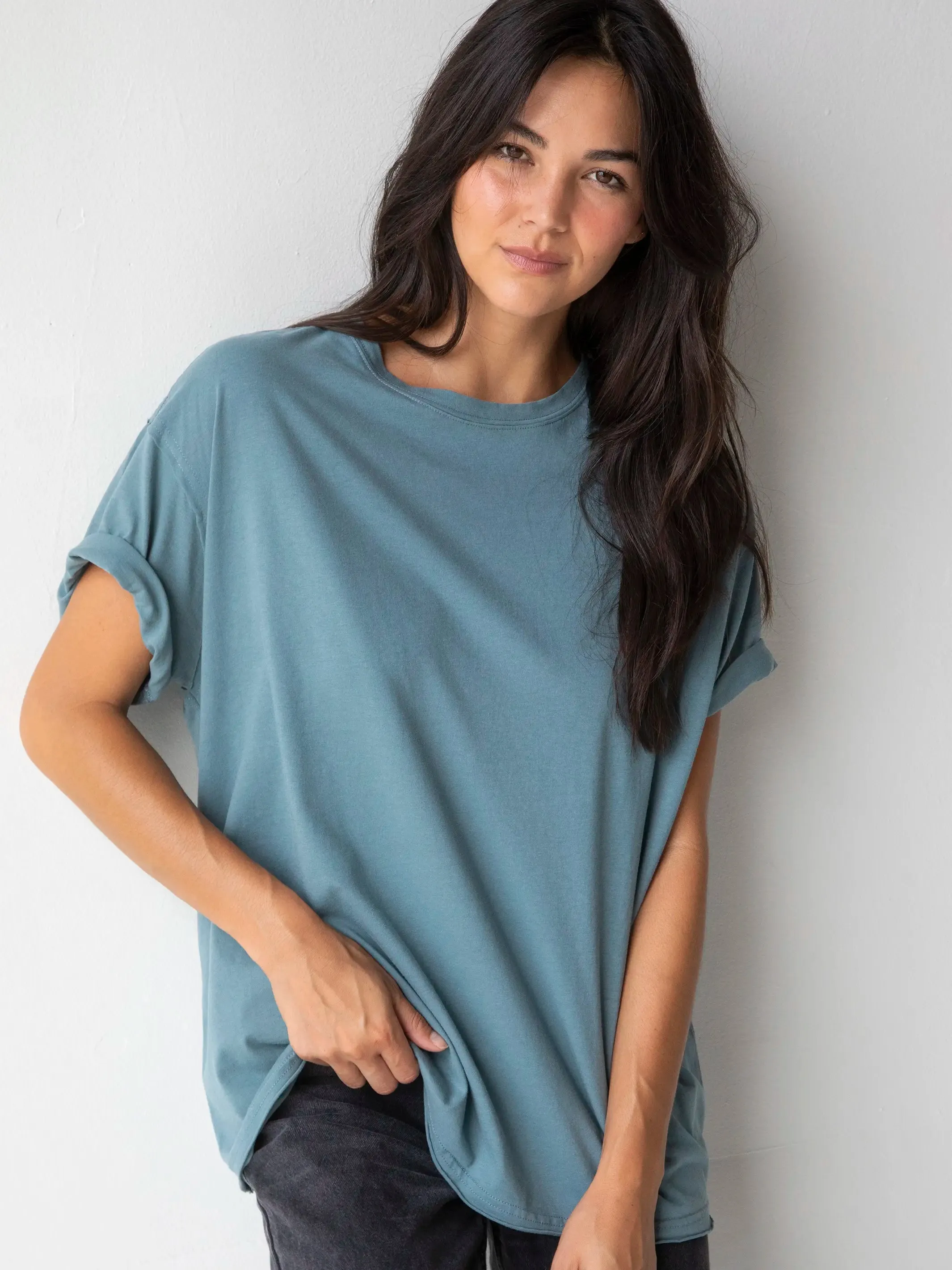 Timeless Comfort Wear Take It In Cotton Tee - Dusty Blue