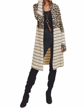 Ethical Production Knitwear Stripe Block Cardigan In Leopard Print