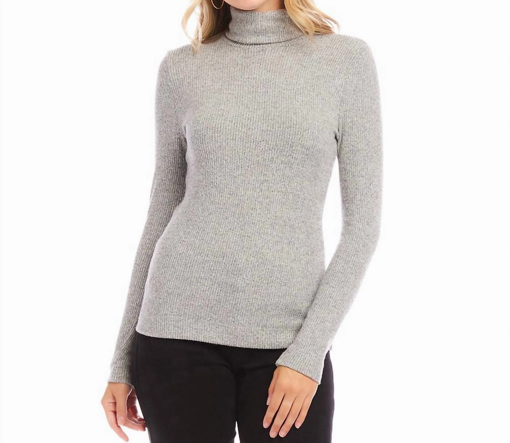 Durable Reinforced Elbows Layered Fashion Ribbed Turtleneck Top In Gray