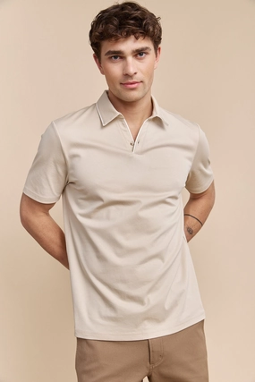 Mercerized cotton henley polo Soft Texture