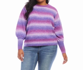 Plus Size Blouson Sleeve Sweater In Lavender Soft Touch Texture Breathable Knit Wear