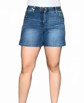 Warm Day Outfit Double Layered Reinforcement Short With Roll Cuff Hem In Blue