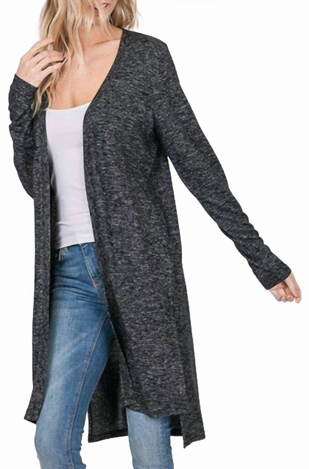 Super Soft Long Sleeve Hacci Open Front Cardigan In Dark Charcoal Anti Pilling Finish Anti Pilling Treatment