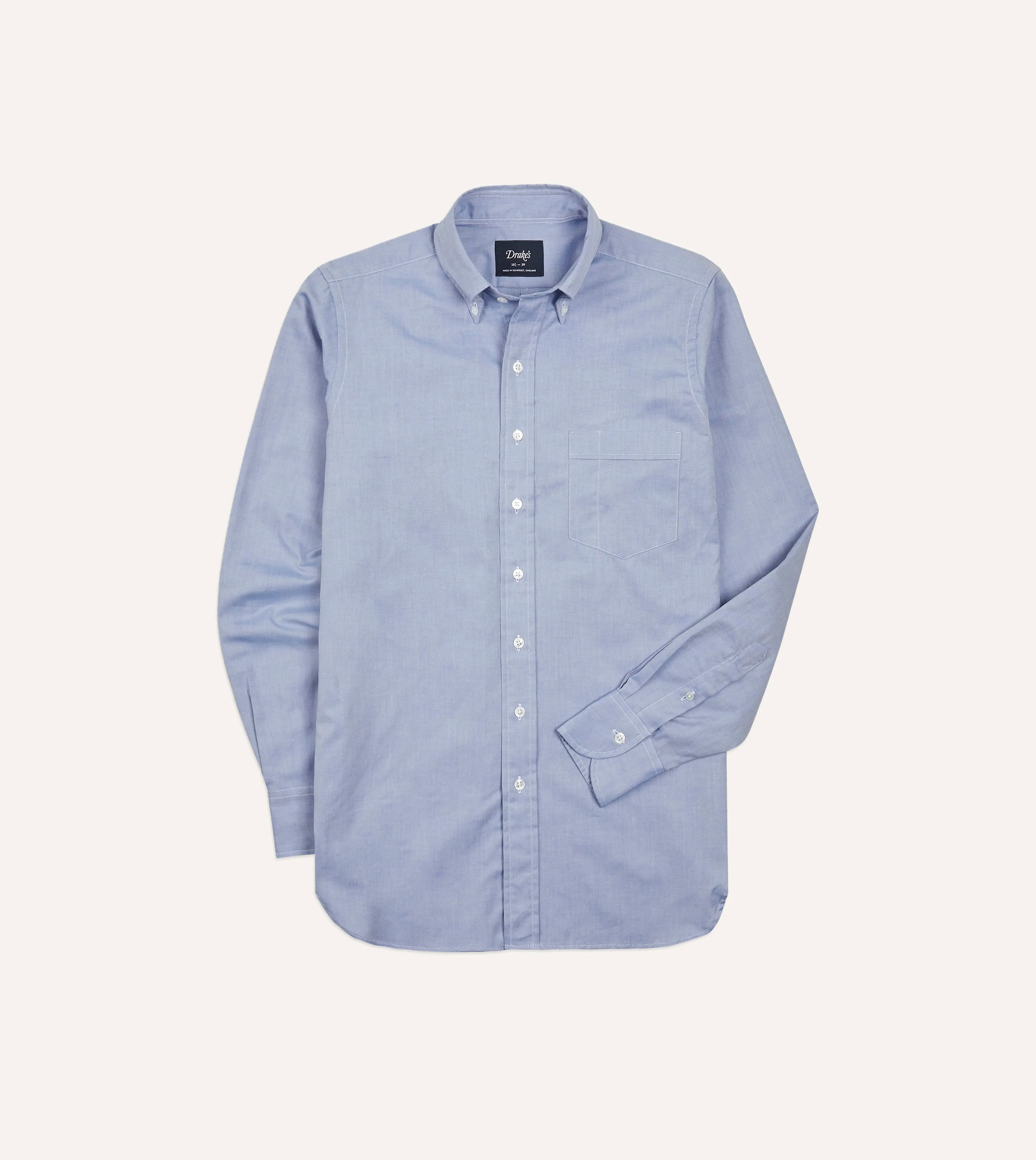 Navy Pinpoint Oxford Cotton Cloth Button-Down Shirt Anti Pilling Surface Multipocket Style