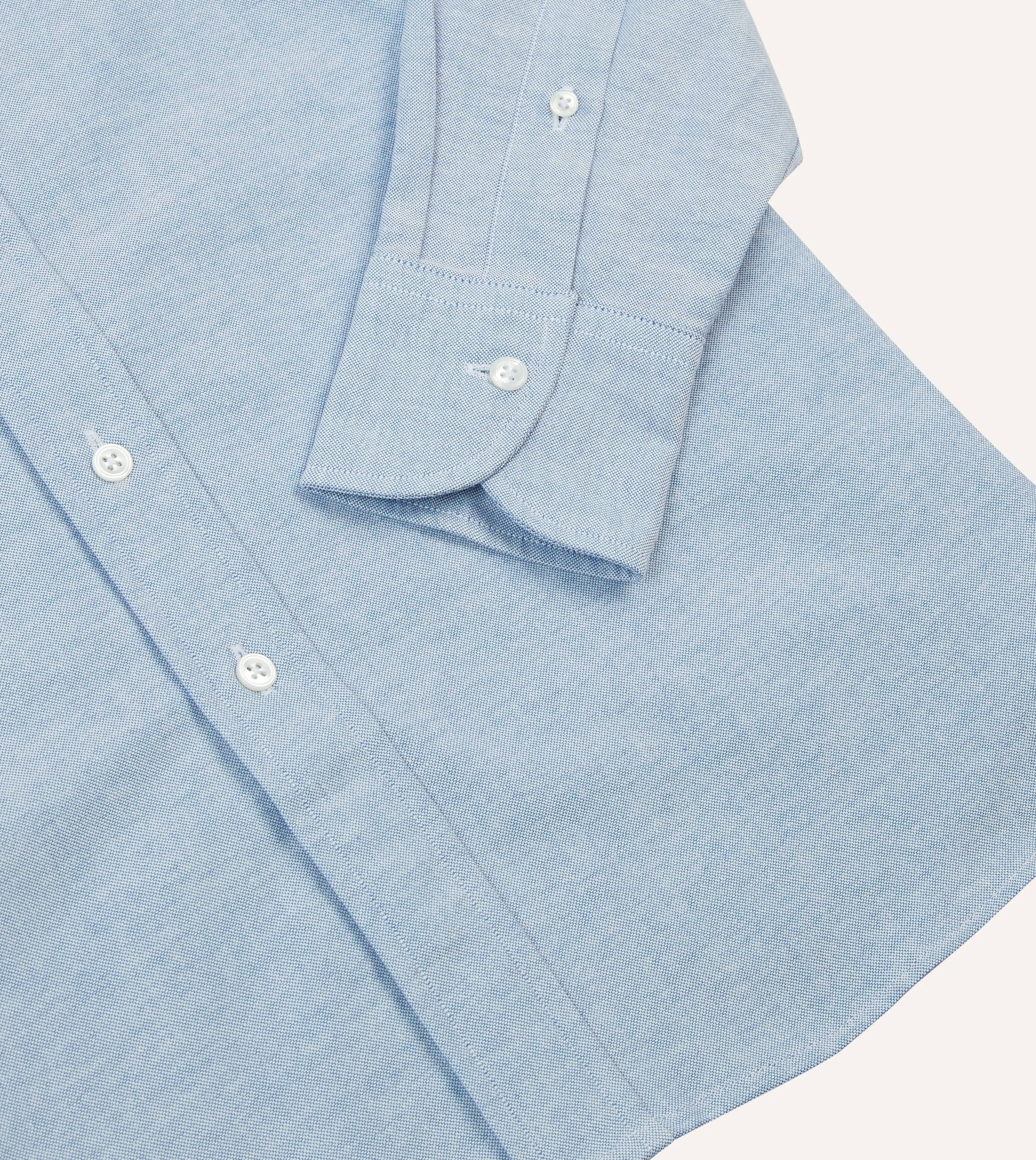 Soft Collar Design Mid-Blue Cotton Oxford Cloth Button-Down Shirt