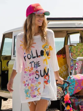 One Size Cotton Easy Tee - Follow The Sun White Lightweight Design Stylish and Easygoing