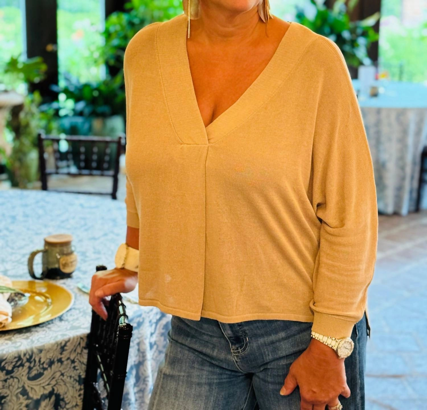 Double Layered Collar Layered Knit Style Summer Breeze Flowy Sweater In Cappuccino