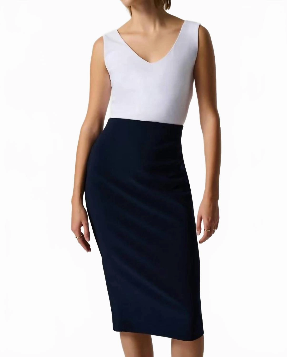 High Waist Editorial Look Black Mid Calf Skirt In Navy Blue