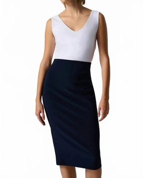High Waist Editorial Look Black Mid Calf Skirt In Navy Blue