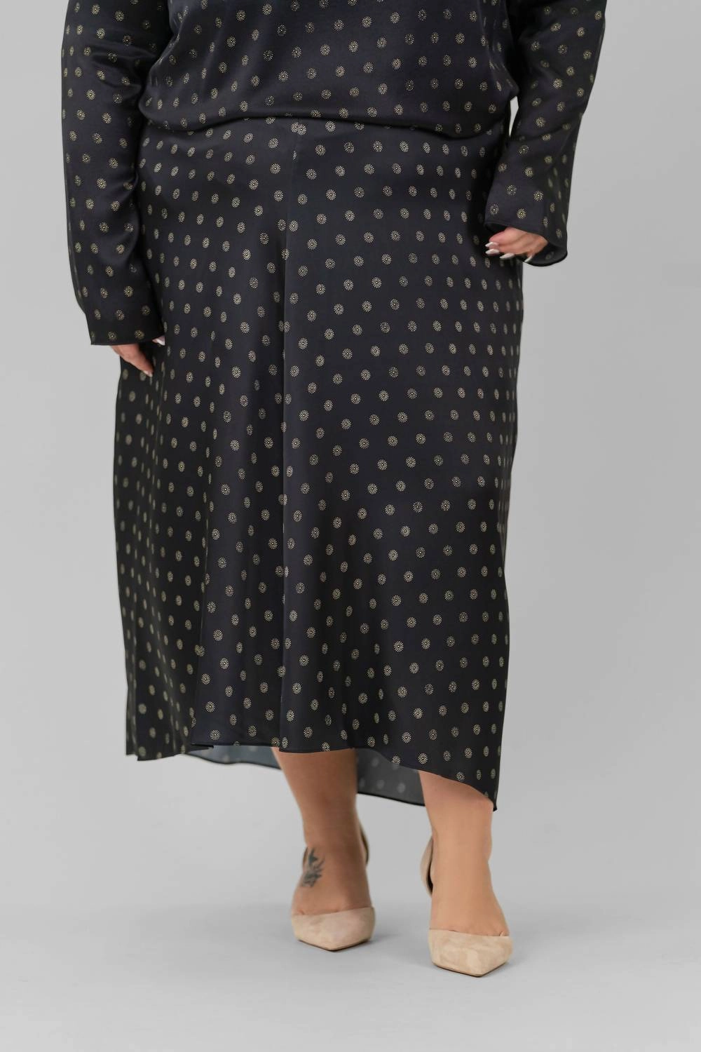 Sun Dot Draped Slip Skirt In Black Design Detail Occasion Dressing