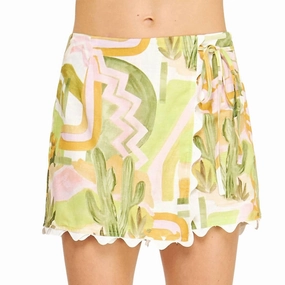 Sunset Desert Print Linen Skort In Green Lounge Wear