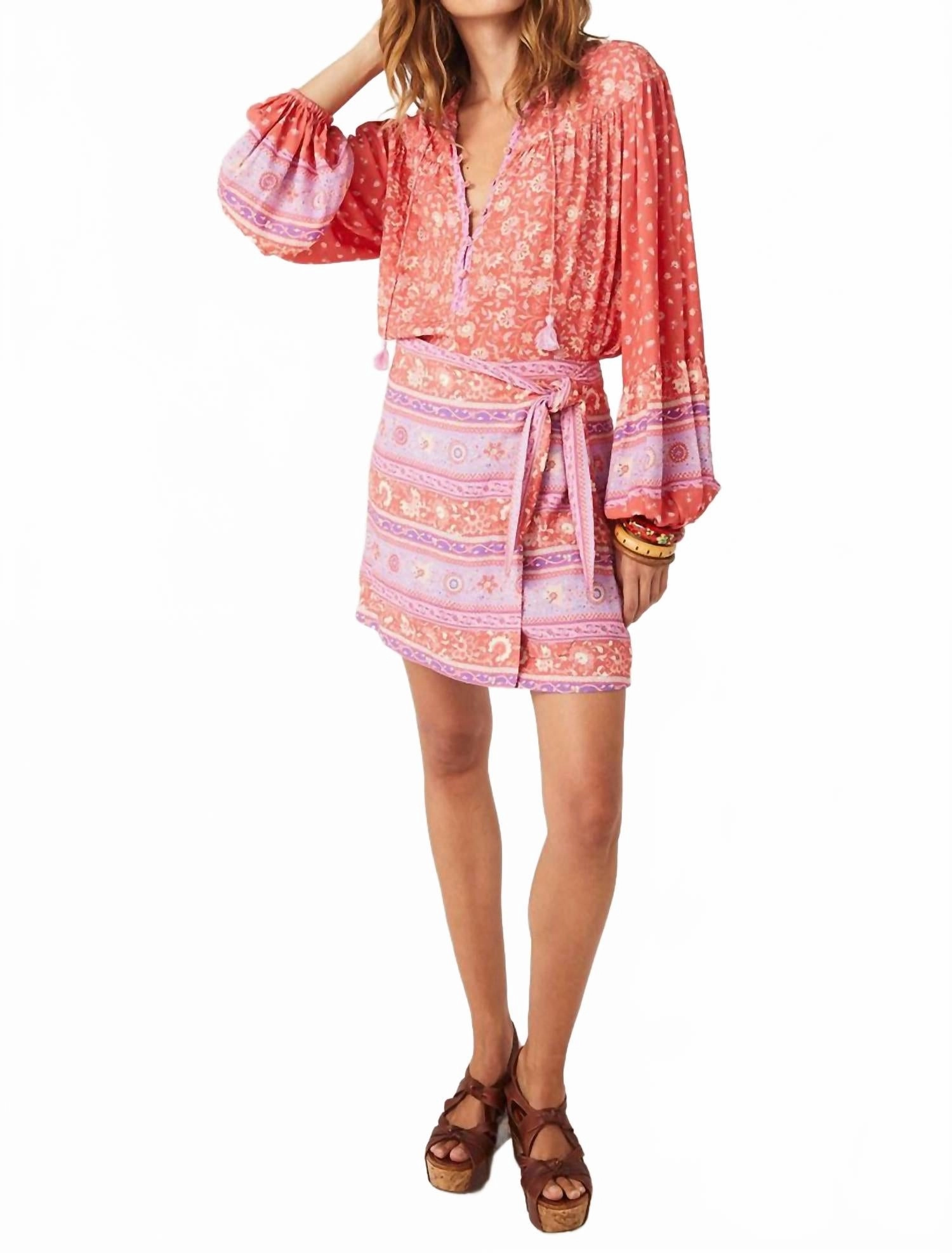 Sunshine Bandit Wrap Mini Skirt In Cayenne Simple Comfort